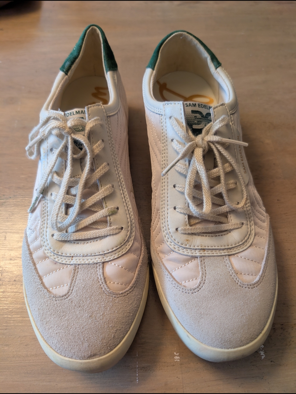 Sam Edelman Women’s Light Beige Leather & Suede Sneakers